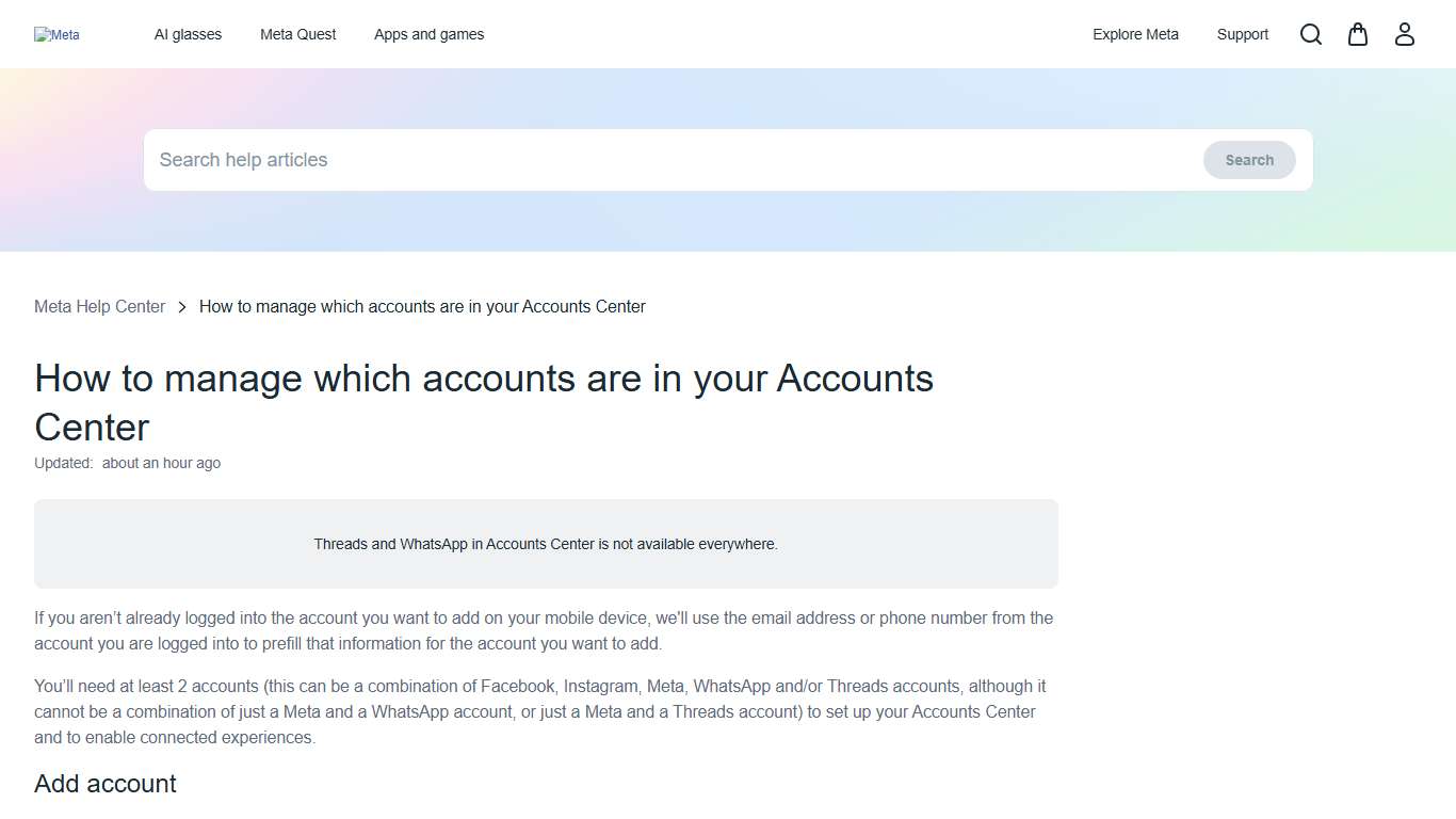 How to manage which accounts are in your Accounts Center Meta Help Center Meta Store